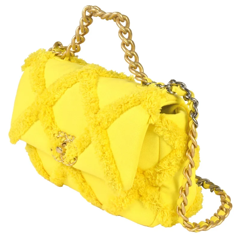 CHANEL 19 Matelasse Chain Shoulder Bag No. 30 Canvas Leather Yellow