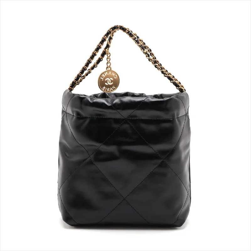 Chanel 22 Mini Leather Chain Shoulder Bag Black G  AS3980