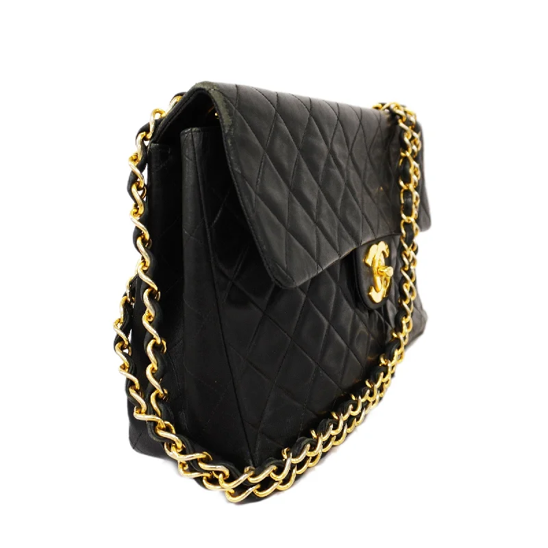 CHANEL  Big Matelasse W Chain Women's Leather Shoulder Bag Black