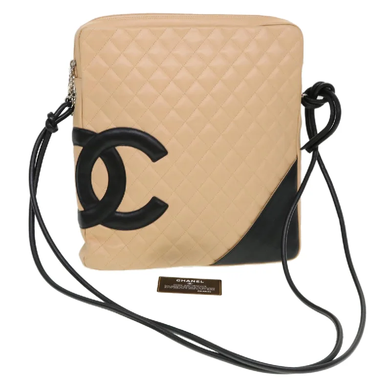 CHANEL Cambon Line Shoulder Bag Caviar Skin Beige CC  am4027