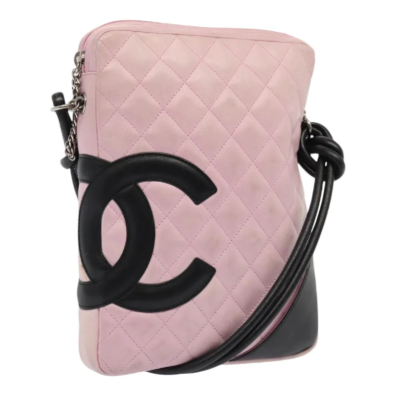 CHANEL Cambon Line Shoulder Bag Leather Pink Black CC  mr414