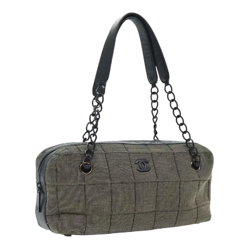 CHANEL Chain Shoulder Bag Canvas Gray CC  89307