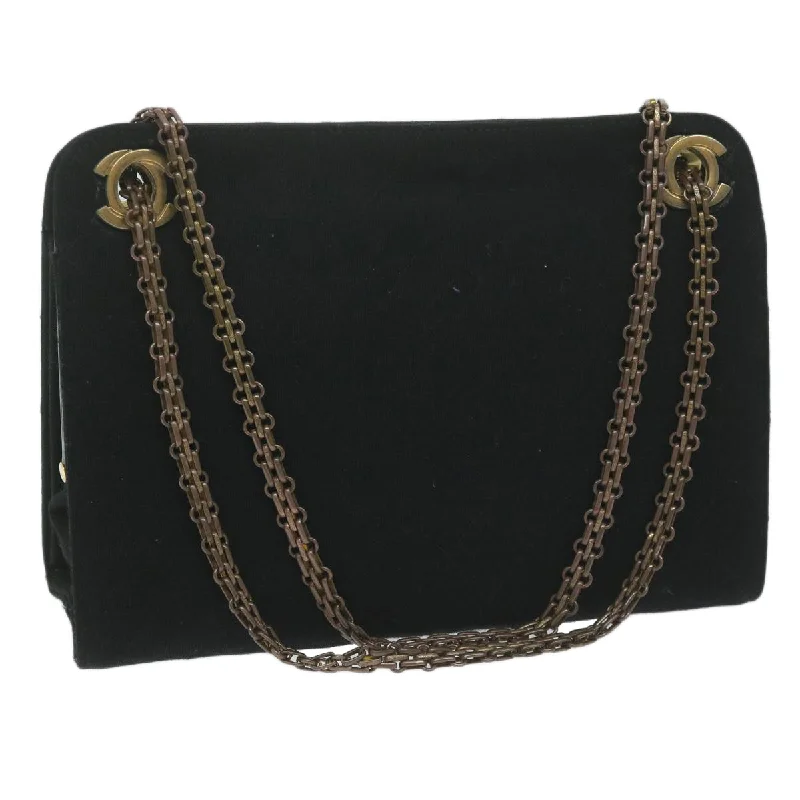 CHANEL Chain Shoulder Bag Cotton Black CC  bs11474