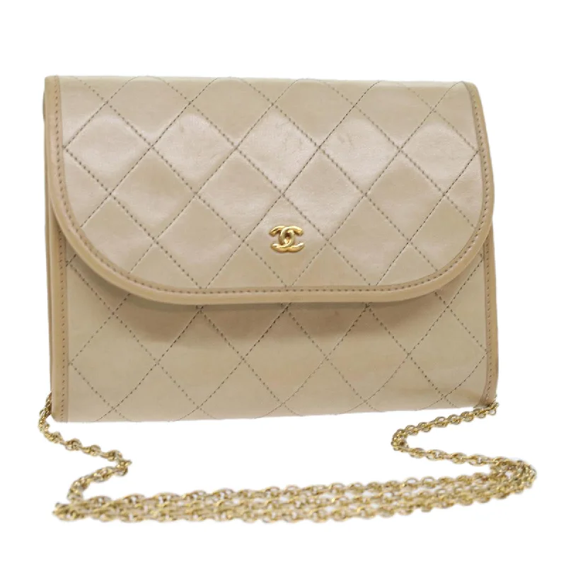 CHANEL Chain Shoulder Bag Lamb Skin Beige CC  bs7081