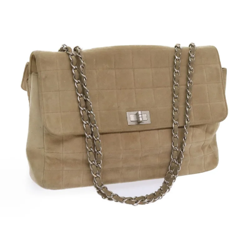 CHANEL Choco Bar Chain Shoulder Bag Suede Beige CC  bs11679