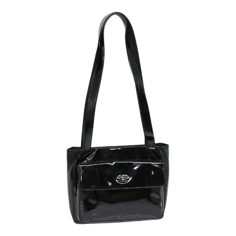 CHANEL COCO Mark Shoulder Bag Enamel Black Silver CC  yk14331