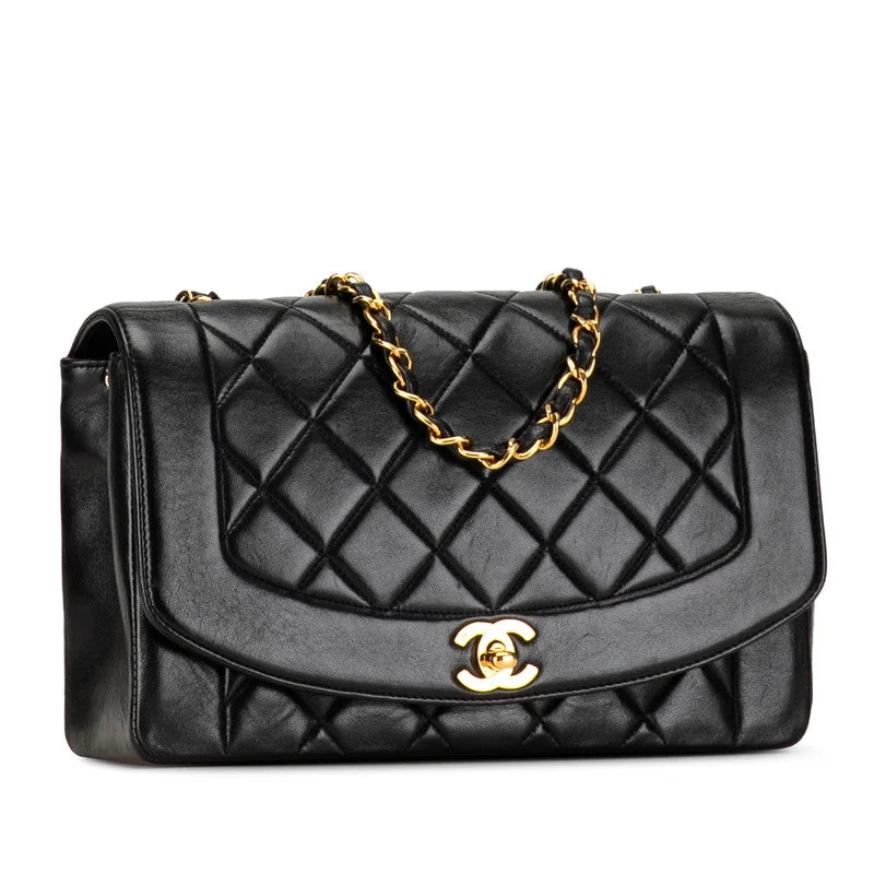 Chanel Diana 25 Coco Clamped Chain Shoulder Bag Black Lambskin  Chanel