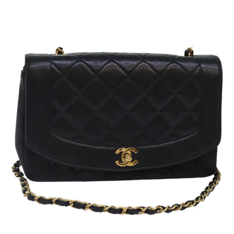 CHANEL Diana Matelasse Chain Shoulder Bag Lamb Skin Black CC  87740A