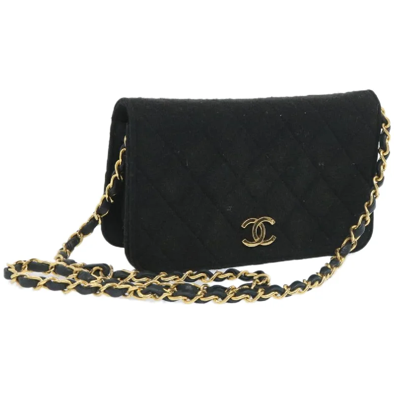 CHANEL Matelasse Chain Shoulder Bag Cotton Black CC  bs12038