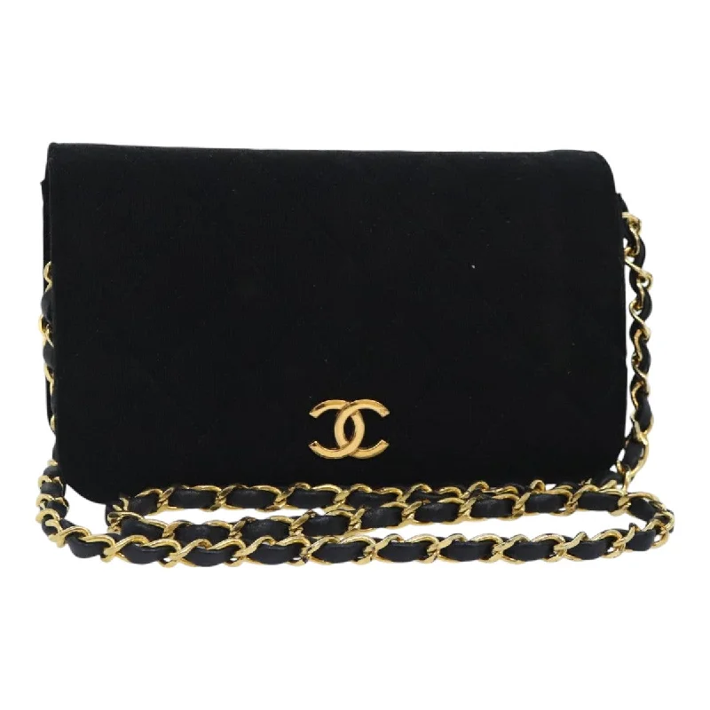 CHANEL Matelasse Chain Shoulder Bag Cotton Black Gold CC  bs18465