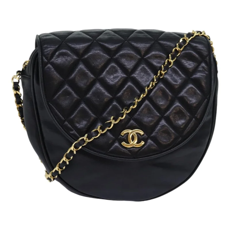 CHANEL Matelasse Chain Shoulder Bag Lamb Skin Black CC  bs16595