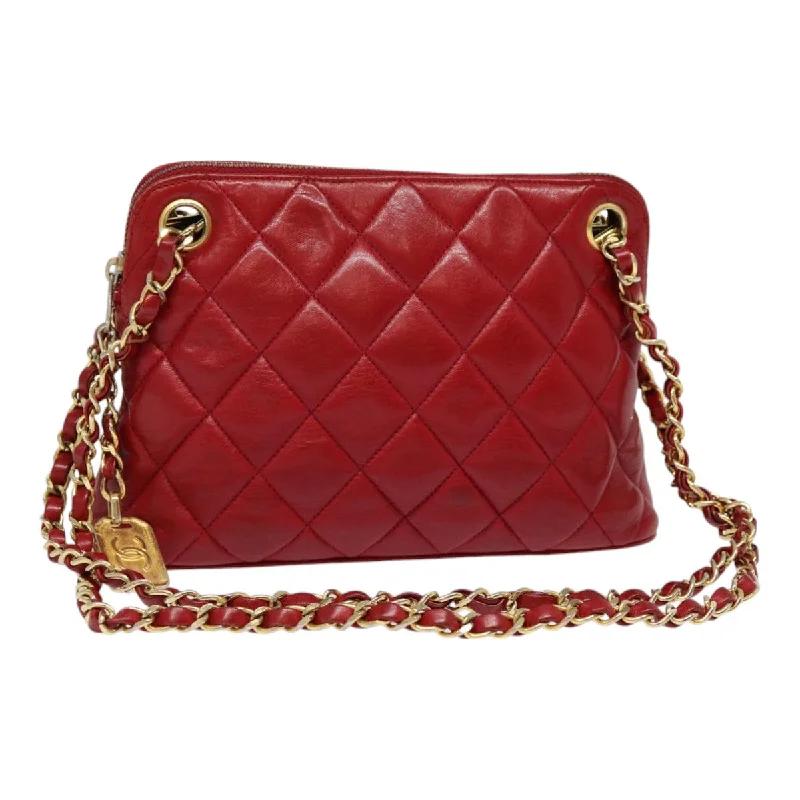 CHANEL Matelasse Chain Shoulder Bag Lamb Skin Red Gold CC  ep5445