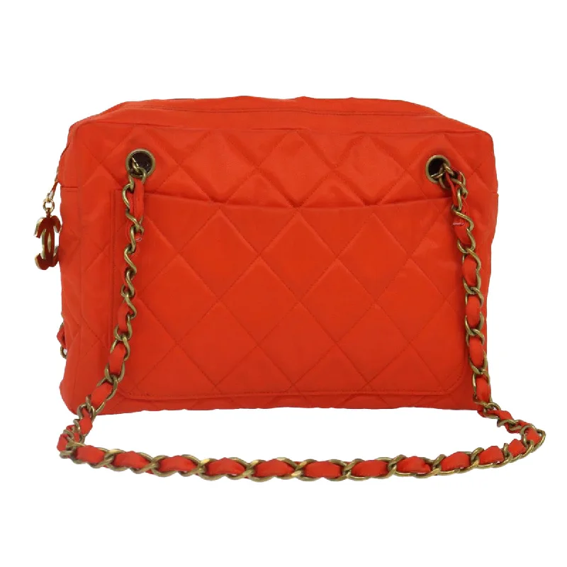 CHANEL Matelasse Chain Shoulder Bag Nylon Orange Gold CC  bs17255