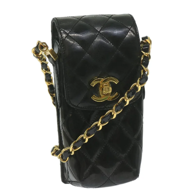 CHANEL Matelasse Chain Shoulder Bag Patent leather Black CC  bs11765