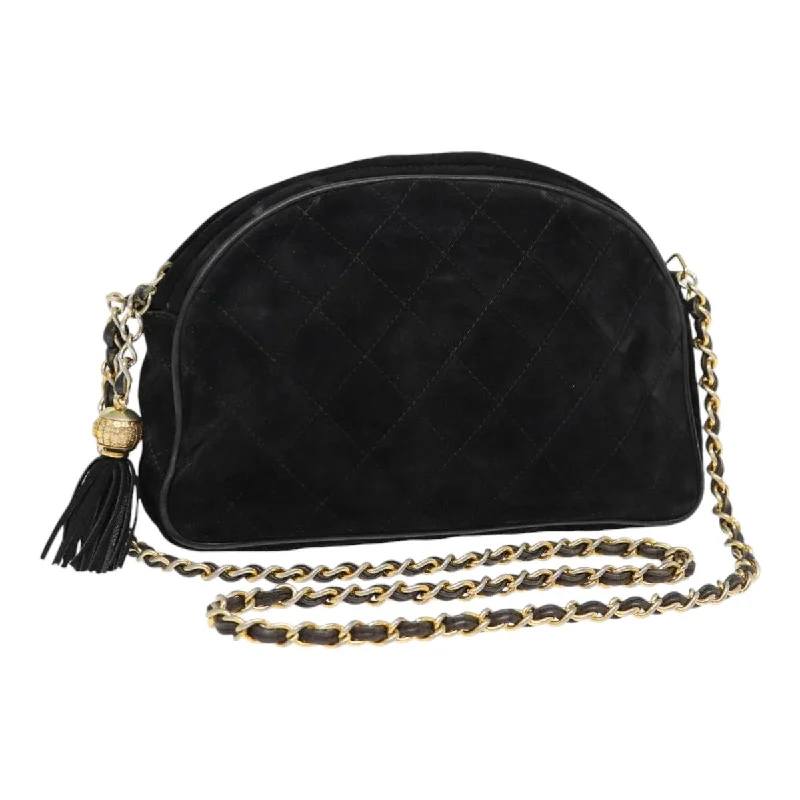 CHANEL Matelasse Chain Shoulder Bag Suede Black Gold CC  bs17434