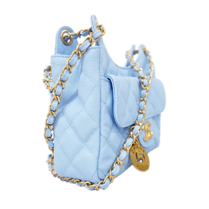 CHANEL  Matelasse Chain Shoulder Women's Caviar Leather Light Blue