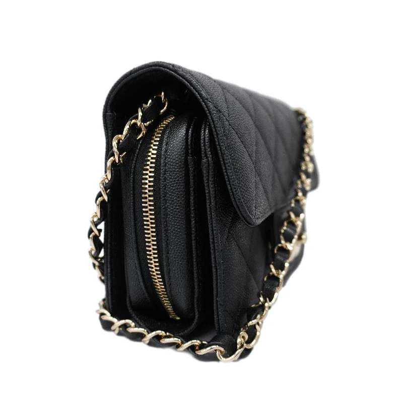 CHANEL  Matelasse Chain Shoulder Women's Caviar Leather Shoulder Bag Black