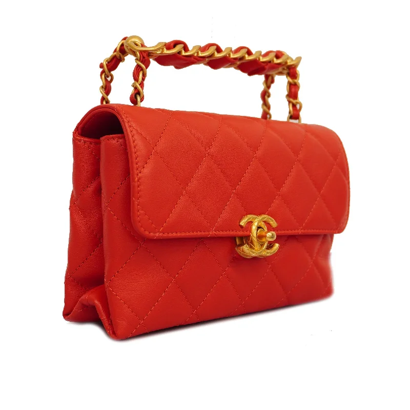 CHANEL  Matelasse Chain Shoulder Women's Leather Shoulder Bag Red Color