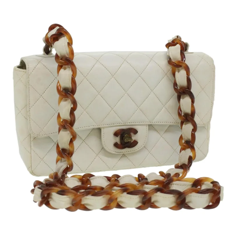 CHANEL Matelasse Turn Lock Shoulder Bag Lamb Skin Brown White CC  32160A