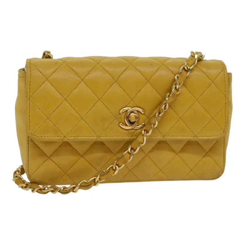 CHANEL Mini Matelasse Chain Shoulder Bag Lamb Skin Yellow Gold CC  85920