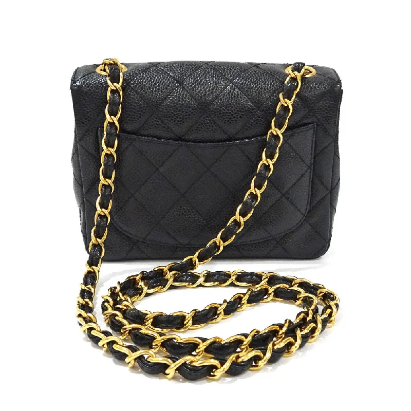 CHANEL Mini Matras A01115 Chain Shoulder Bag Caviar S Turnlock Black