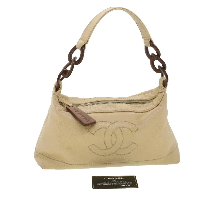 CHANEL Shoulder Bag Caviar Skin Beige CC  am3924