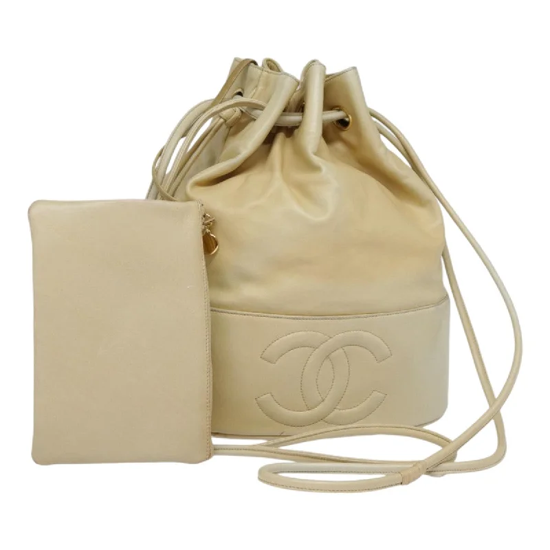 CHANEL Shoulder Bag Lamb Skin Beige Gold CC  bs17904