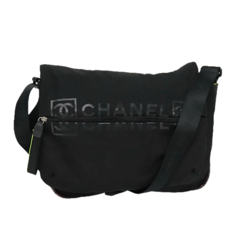 CHANEL Sports Shoulder Bag Nylon Black Silver CC  bs18444