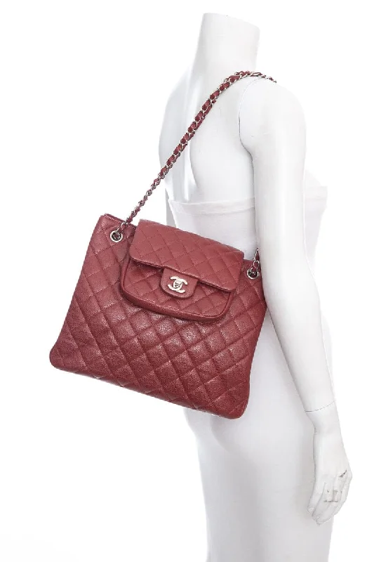 Chanel 2013/14 Maroon Caviar Front Pocket Chain Strap Tote