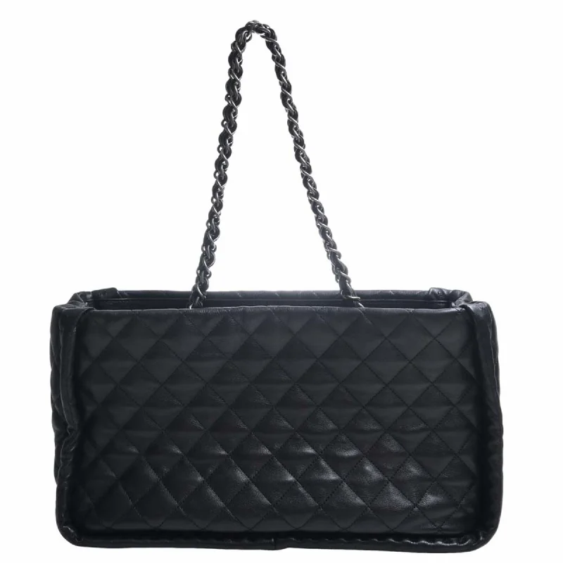 CHANEL Leather Matelasse Coco Mark Chain Tote Bag Black Ladies