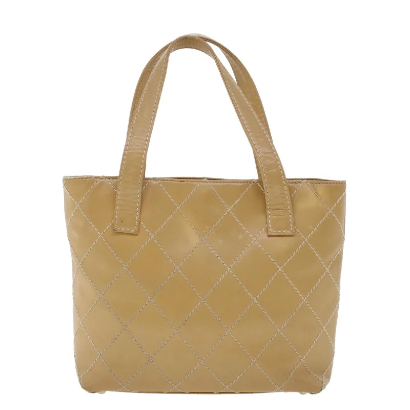 CHANEL Matelasse Wild Stitch Tote Bag Leather Beige CC  43310