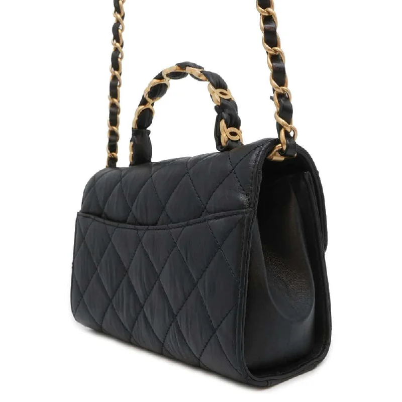 CHANEL Matelasse Top Handle 2wayBag Black AS2478 Crumple Lambskin