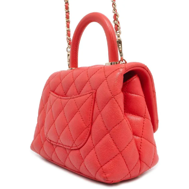 CHANEL Matelasse Classic Top Handle Bag Pink AS2215 Caviar Leather