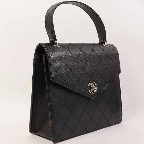 CHANEL Around 1998 Made Soft Caviar Skin Turn-Lock Top Handle Bag Black