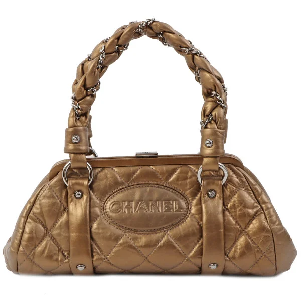 Chanel Around 2006 Made Wild Stitch Logo Embossed Metal Clasp Top Handle Bag Brown