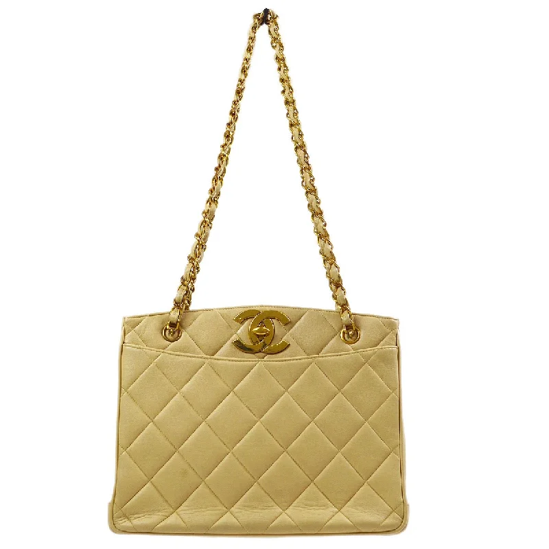 CHANEL Big CC Chain Tote Bag Beige Lambskin 71163