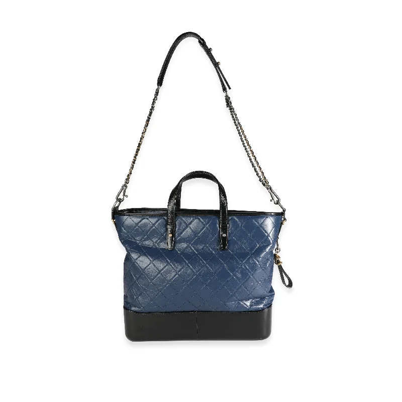 CHANEL Black & Blue Quilted Calfskin Large Gabrielle Shopping Tote