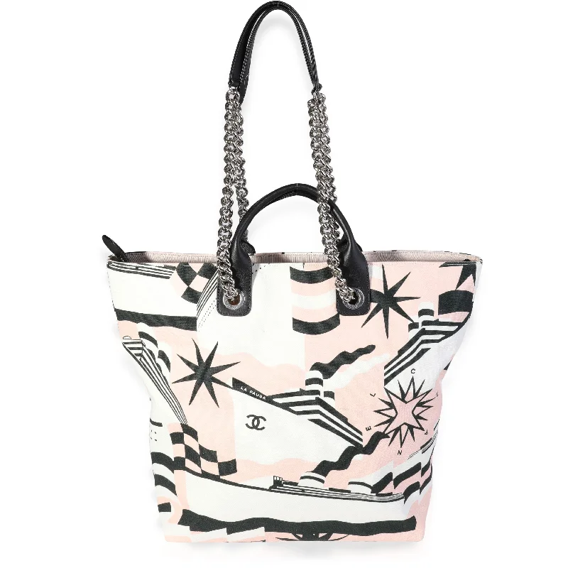 CHANEL Black, Pink, & White Canvas La Pausa Shopping Tote