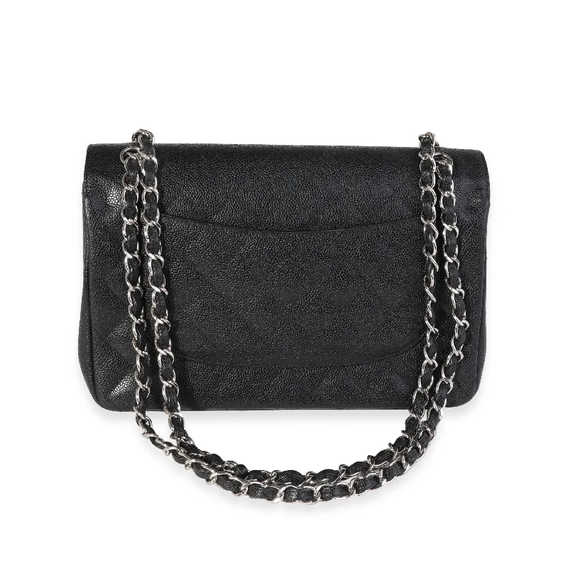 CHANEL Black Quilted Caviar Jumbo Classic Double Flap Bag