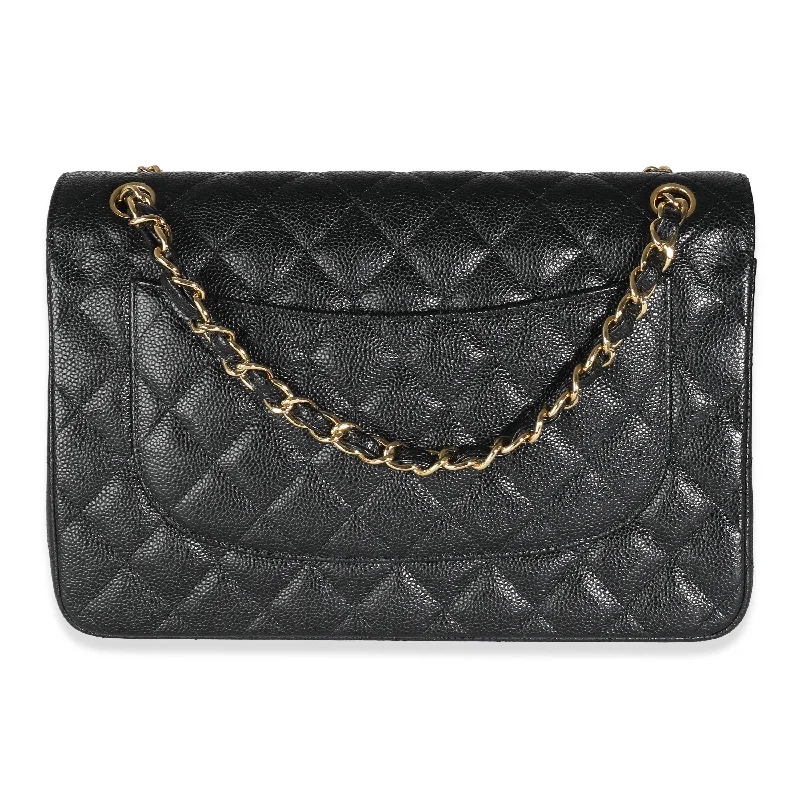 CHANEL Black Quilted Caviar Jumbo Classic Double Flap Bag