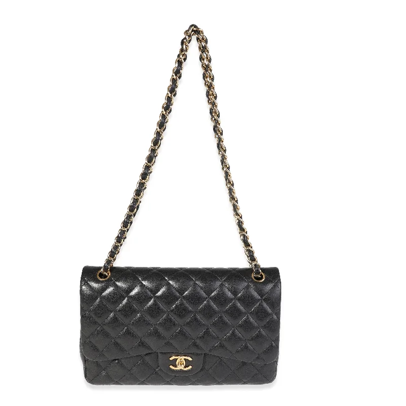 CHANEL Black Quilted Lambskin Jumbo Classic Double Flap Bag