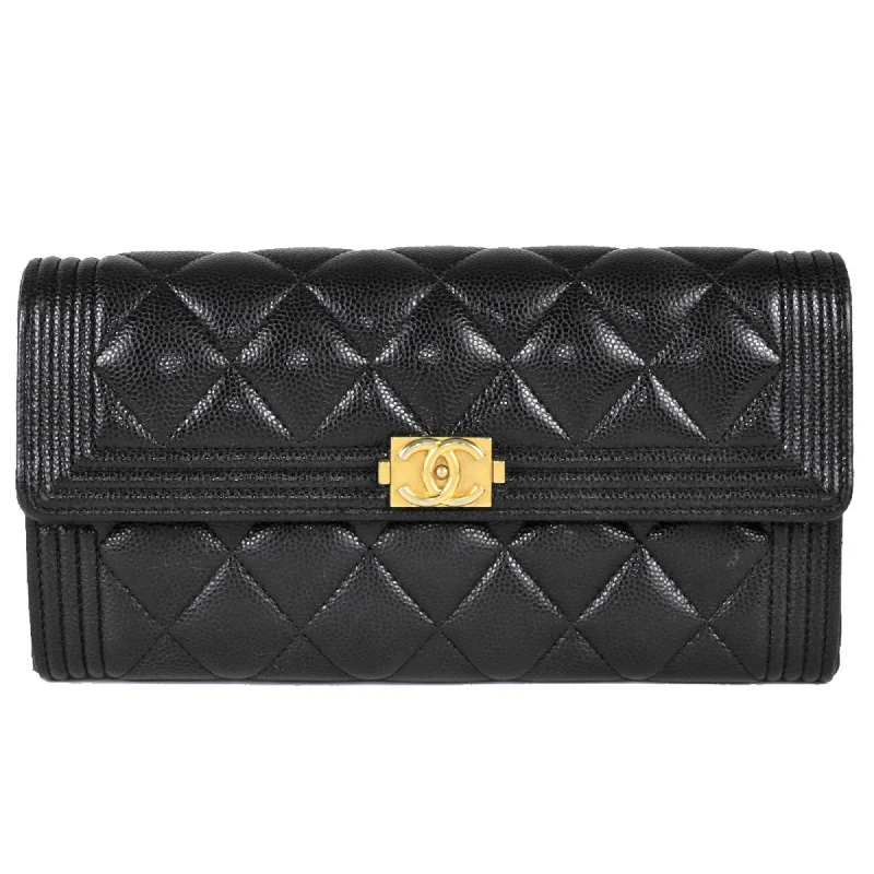 CHANEL Boy Chanel Long Wallet Caviar Skin Black