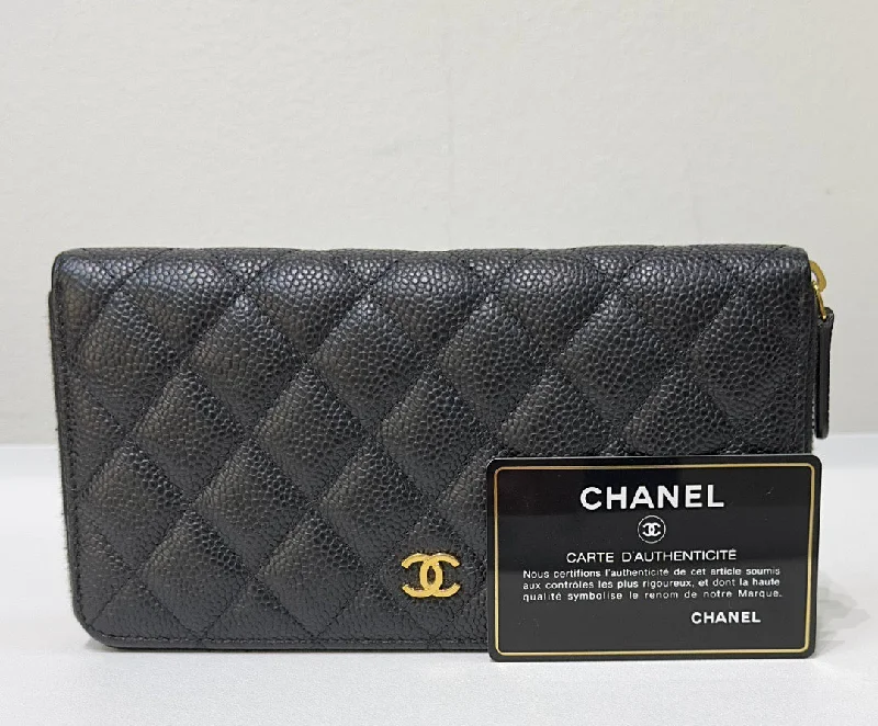 Chanel Caviar Long Zip Wallet Black GHW