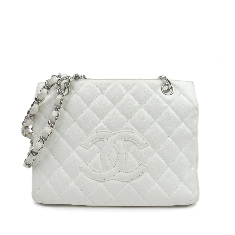 Chanel Caviar Petite Timeless Shopping Tote White