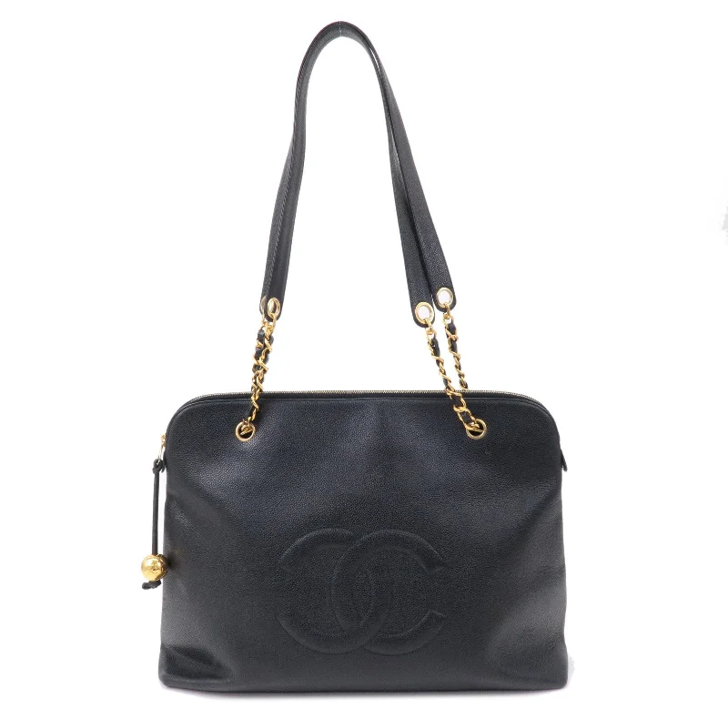 CHANEL Caviar Skin Chain Tote Bag Black Gold Hardware A03578