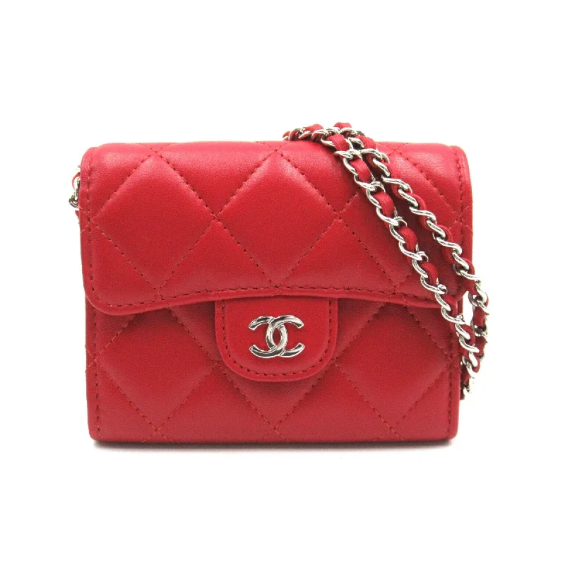 CHANEL Chain Wallet Shoulder Bag Lambskin (Sheepskin) Women's Red