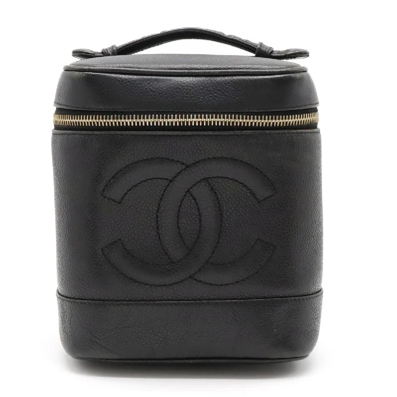 CHANEL CHANEL Caviar S Cocomark Vanity Bag Handbag Cosmetic Bag Cosmetic Leather Black Gold  A01998