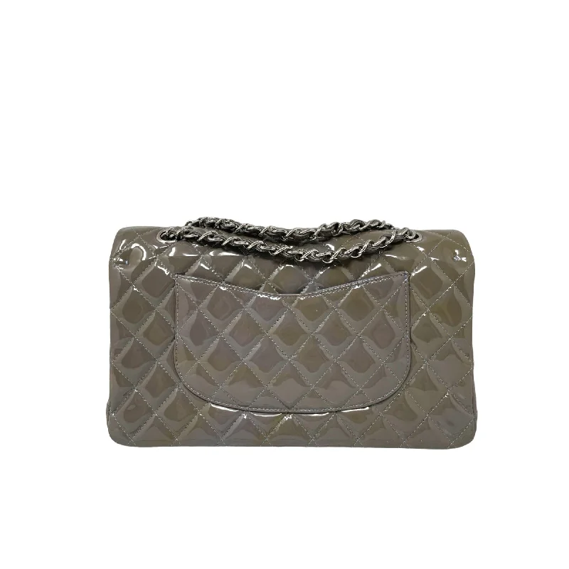 CHANEL Chanel Classic Patent Medium Double Flap Bag - Grey