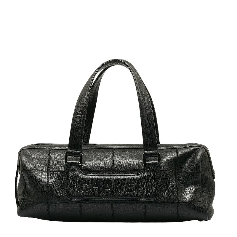 Chanel Chocolate Bar Logo Mini Boston Bag Handbag Black Caviar S  CHANEL