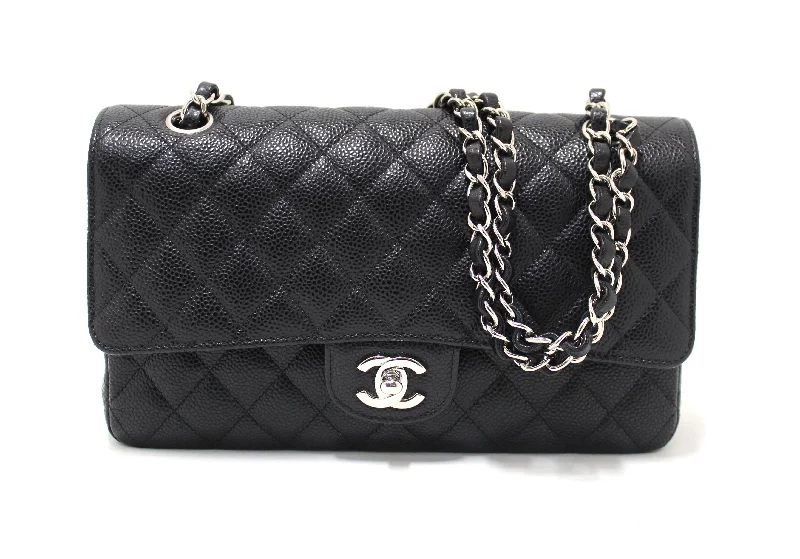 Chanel Classic Black Quilted Caviar Leather Classic Medium Double Flap Bag